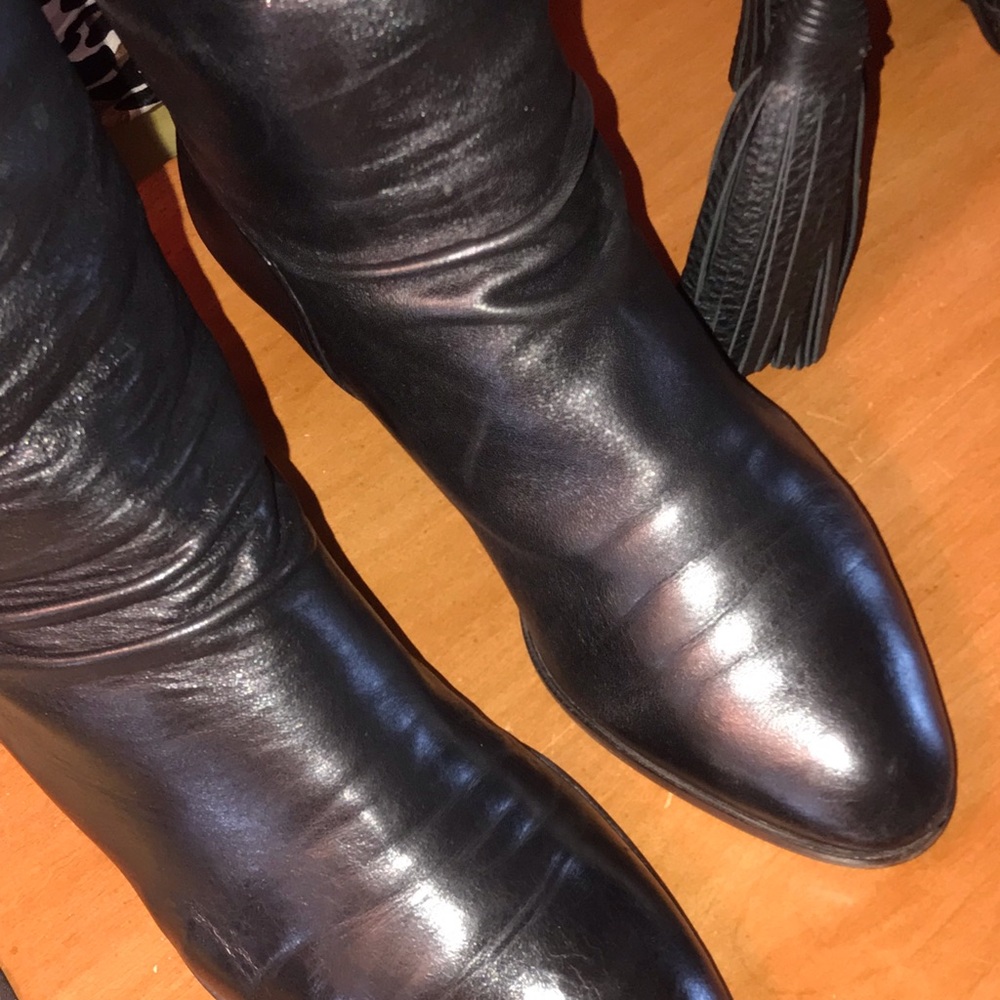 Italian black LEATHER FLAT BOOTS Size 7 - Picture 4 of 9